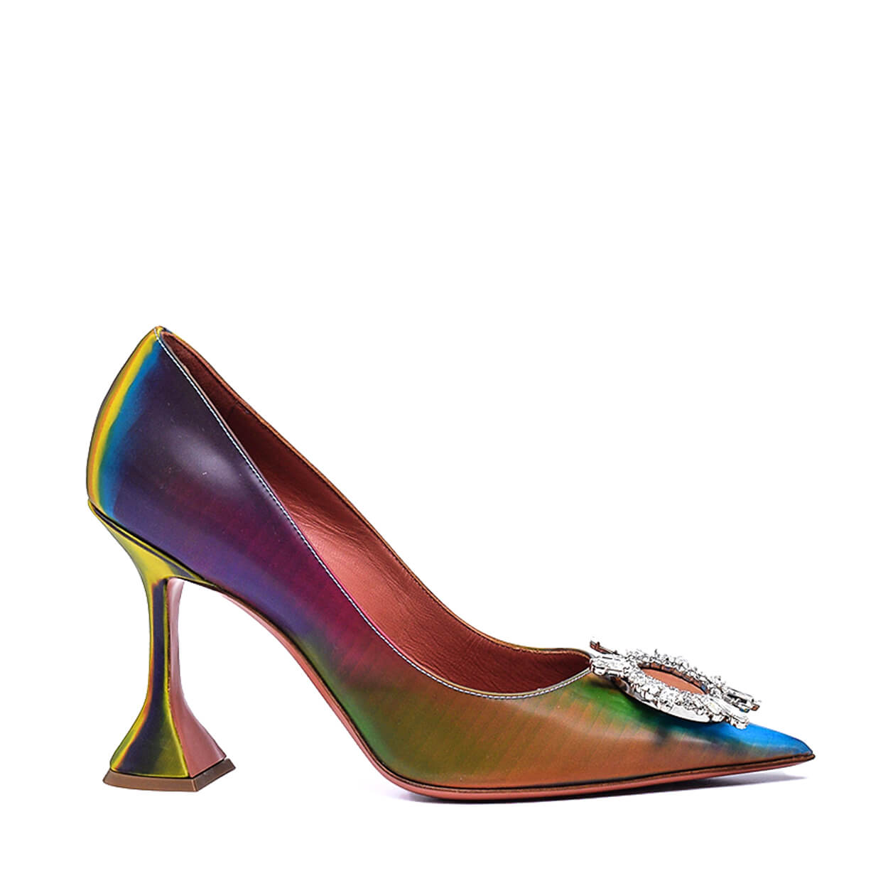 Amina Muaddi -Multicolor Reflector Leather Begum Crystal Embellished Pumps 38.5